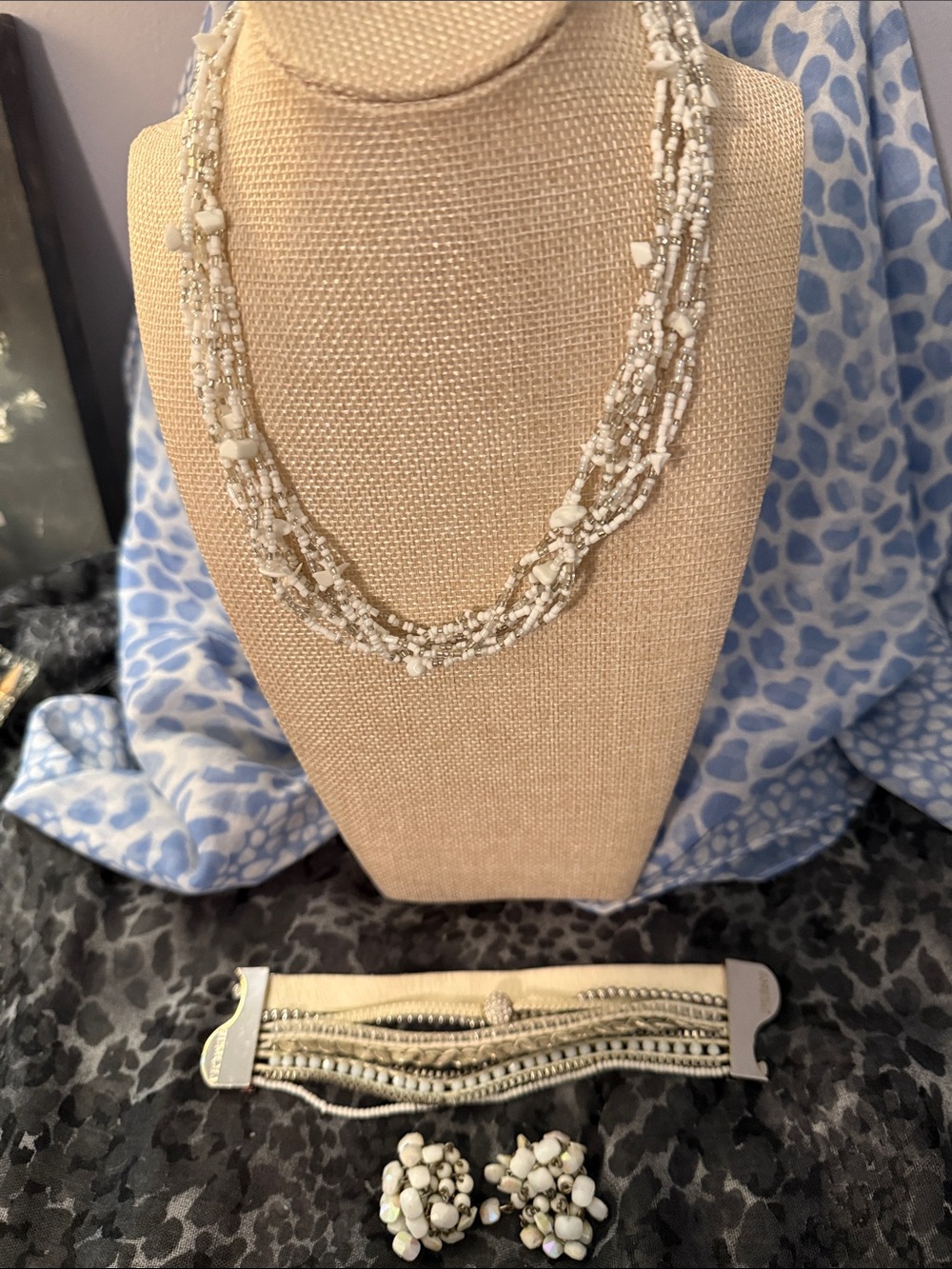 Multi-Strand White Beaded Necklace Set — Versatile Layered Style